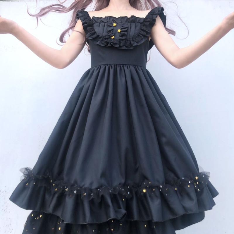 Lolita kall stjärna vatten måne lolita mjuk syster stil japansk söt jsk hängsel klänning kawaii söt tjej sommar