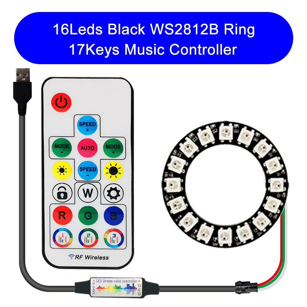 DC5V WS2812B DIY LED Ring 8 to 241 Pixels 5050 RGB Individually Addressable WS2812 Round Modules With 17Keys Music RF Controller: Burgundy