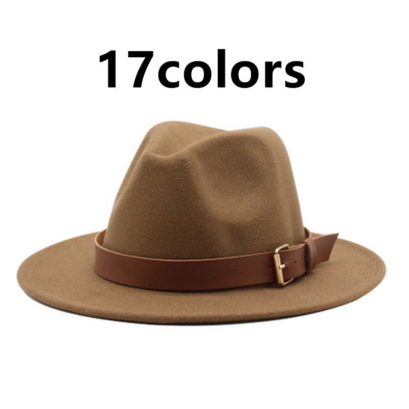 Fedora hoeden voor mannen, effen, formele kleding, kerk, bruiloft, brede rand, vilten hoed, winter, herfst, kaki, beige, riem, gesp, jazzpet voor mannen