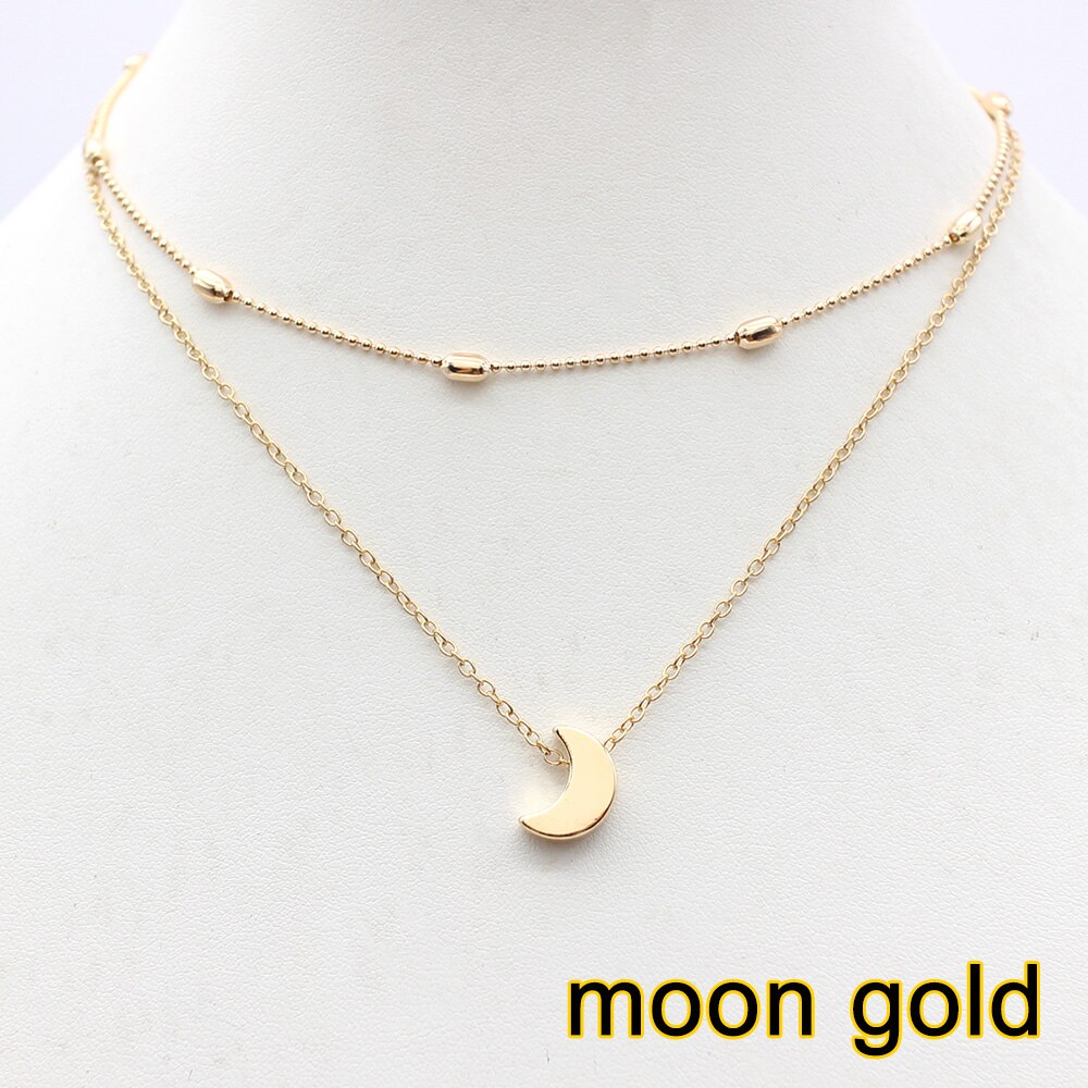 Einfache Herz zwei schichten Halsband Halsketten Für Frauen Multi Schichten Perlen Chocker kragen ras du cou Collier femme Minimalistischen schmuck: Nein5 Mond Gold