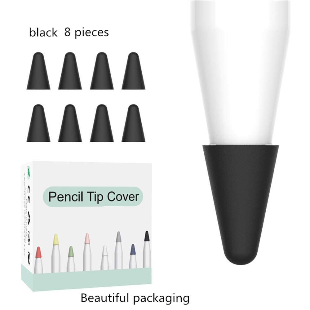 8Pcs/Lot For Apple Pencil 1 2 Tablet Stylus Touch Pen Nib Case Soft Silicone Protective Case For Apple Pen Case Touch Cover: Black