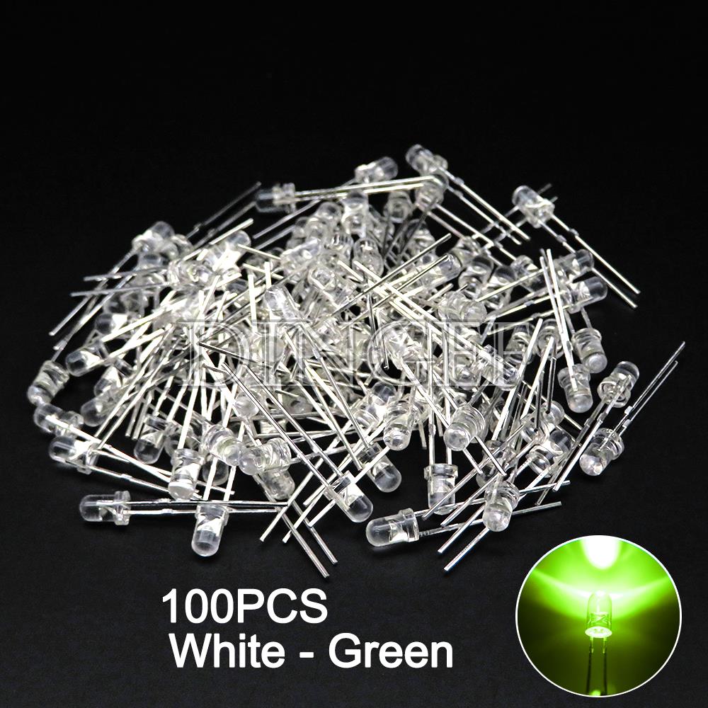 100PCS 3mm 5mm LED Diode F3 F5 Assorted Kit White Green Red Blue Yellow Orange Pink White DIY Light Emitting LED Diode Connector
