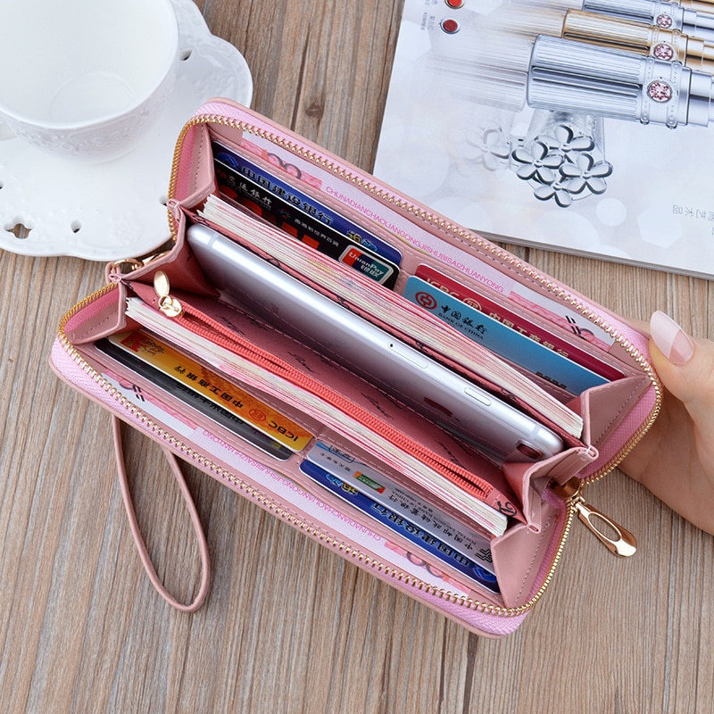 Nueva cartera larga de para mujer, bolso de mano con de cocodrilo y cremallera, Cartera de piel suave de gran capacidad, bolso para teléfono móvil