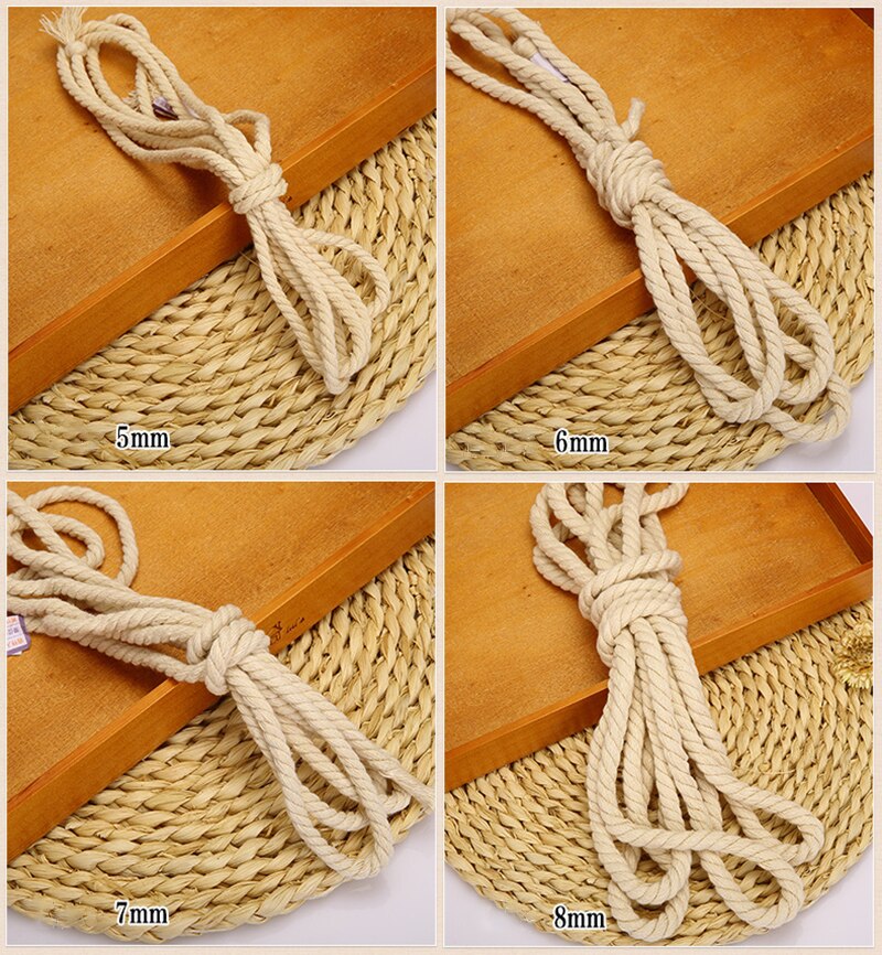 Cuerda de macramé de tres hebras de algodón hecha a mano, cuerda trenzada Beige gruesa, decorativa, bricolaje