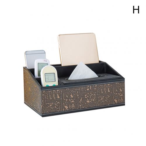 Partitioned Faux Leather Tissue Box Home Desk Table Remote Control Phone Tissue Paper Napkin Storage Box Holder Organizer: H