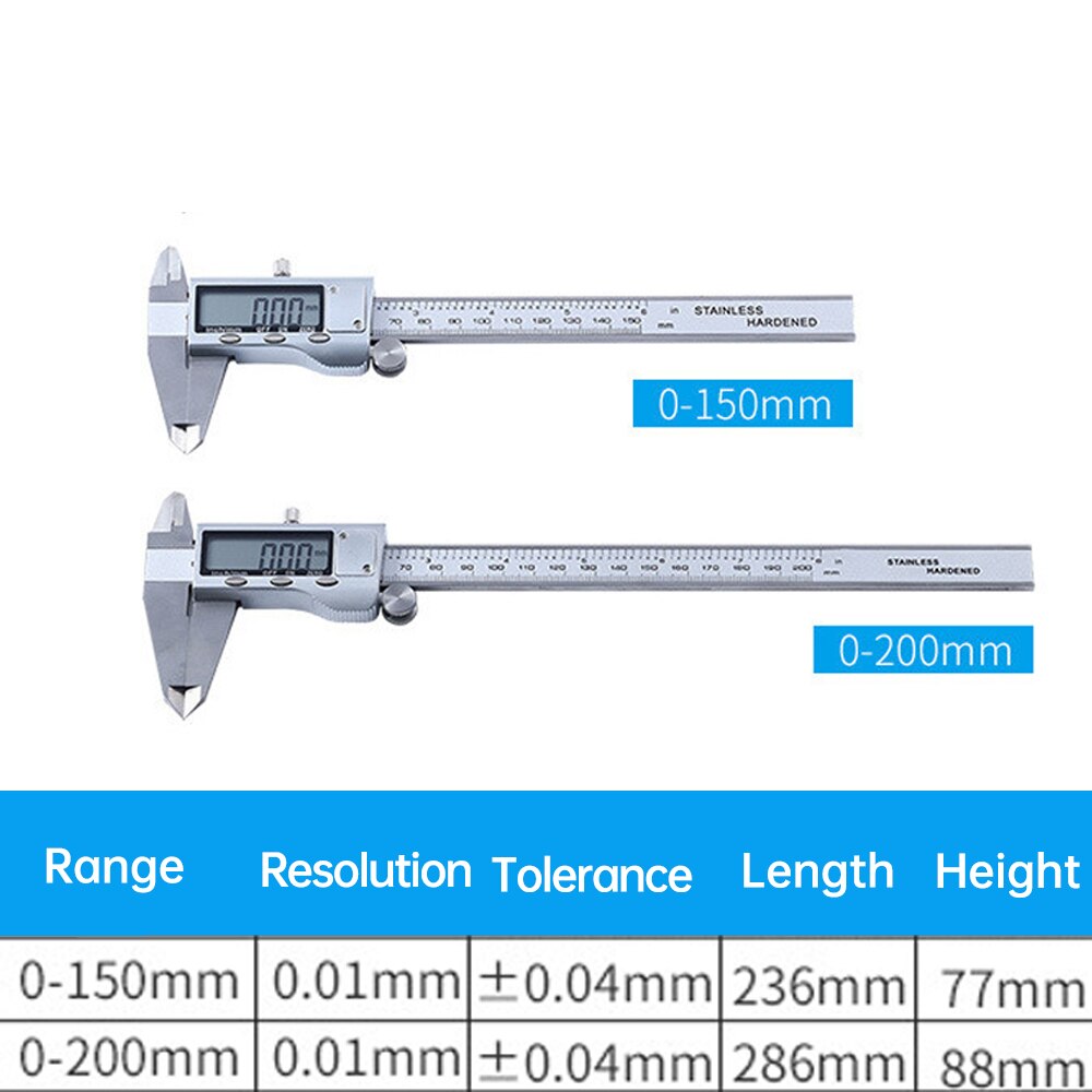 0-200mm Electronic Digital Vernier Caliper Micrometer Stainless/Plastic Vernier Caliper Ruler Measuring Tool Gauge Instrument