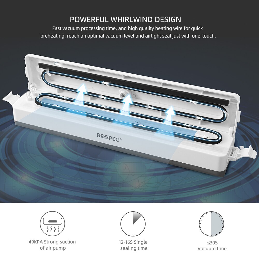 Rospec-sellador eléctrico de alimentos al vacío para el hogar, máquina de sellado al vacío para almacenamiento de alimentos, incluye 12 bolsas de embalaje gratis, 220V