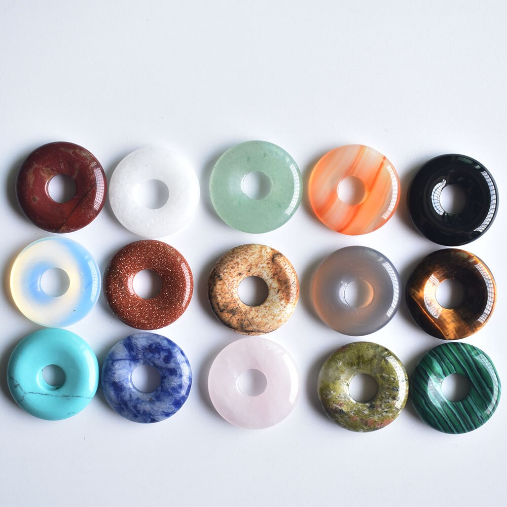 Assorted natural stone gogo donut charms pendants beads 18mm for jewelry making 15pcs/lot free