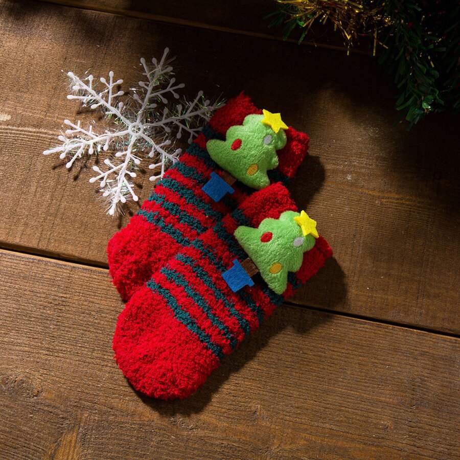 Cute Adults Women Kids Baby Christmas Cosplay Fancy Socks Family Matching Xmas Warm Ankle Socks Thick Furry Socks 1Pcs: Christmas tree / Kids 0 to 3Y