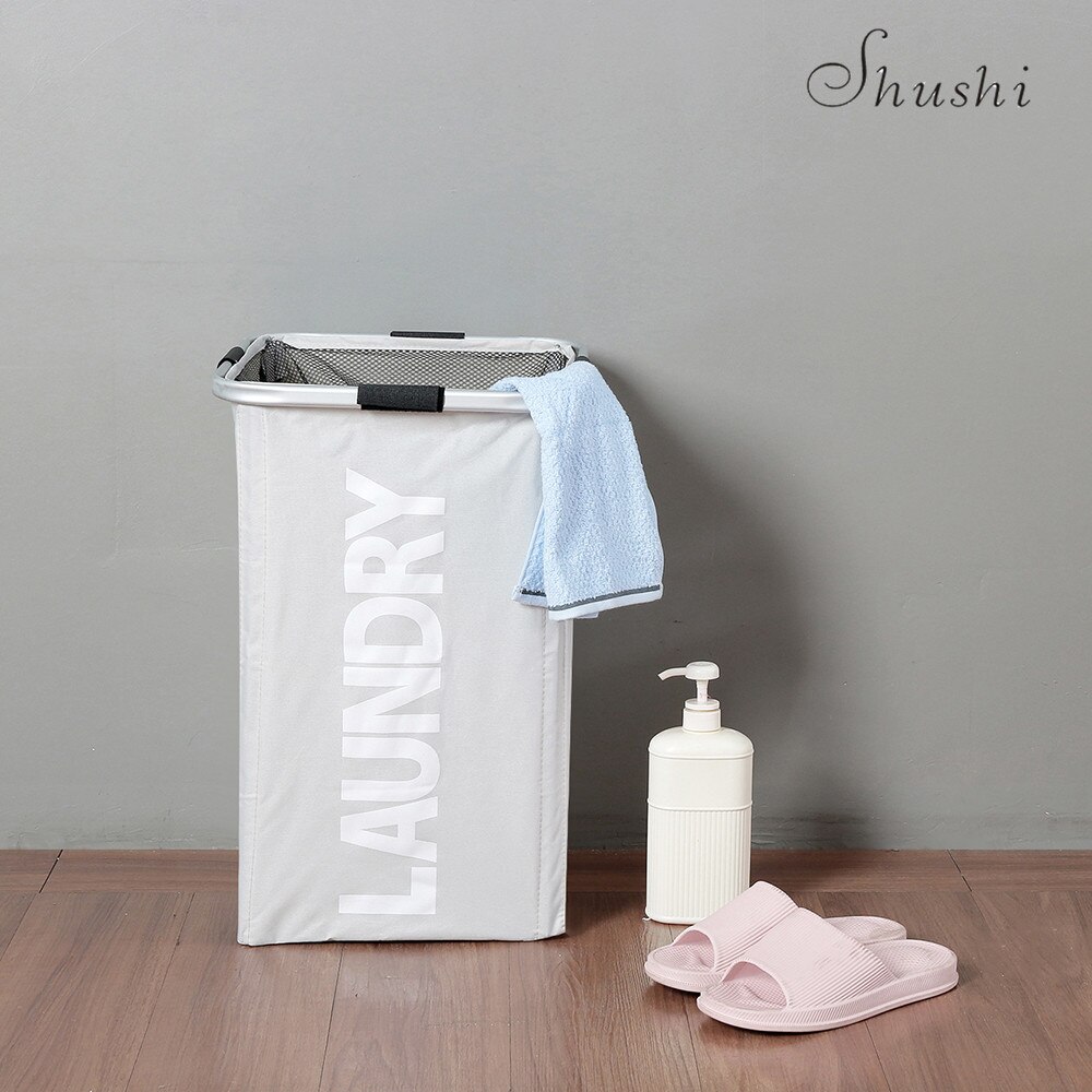Shushi Foldable Home Laundry Hamper WaterProof Oxford Dirty Clothes Storage Basket Aluminum Frame Corner Laundry Organizer