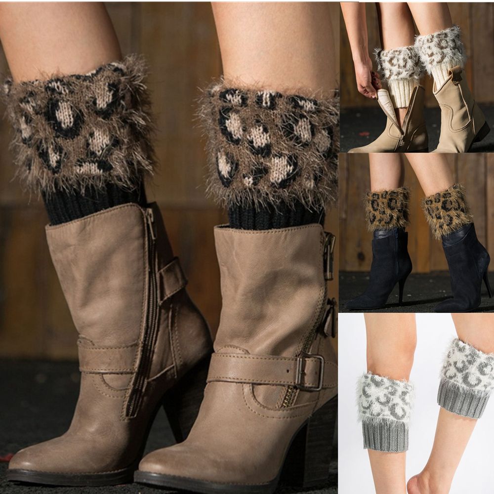 Elastische Knöchel Wärmer Gestrickte Socken Winter warm Stiefel Socken Leopard Pelz trimmen Beinlinge