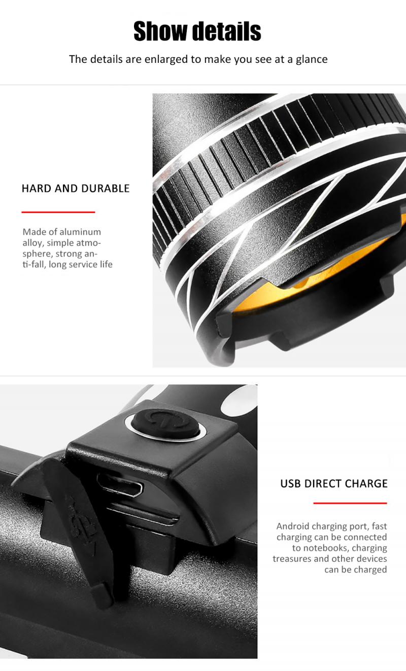 T6 USB Rear Light Adjustable Bicycle Light Rechargeable Battery Zoom Bike Headlight Lamp With Taillight