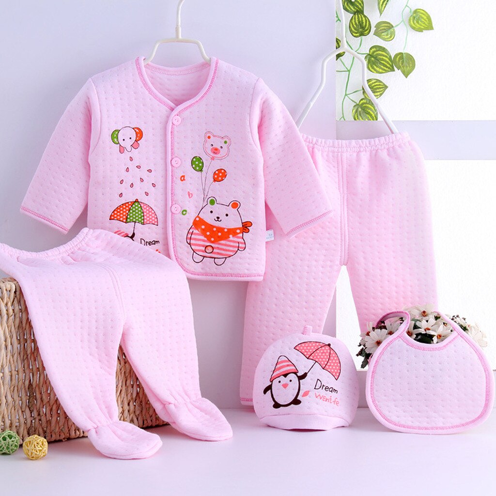 Ensemble de vêtements pour -né garçon et fille, 5 pièces, imprimé hérisson de dessin animé, haut à manches longues, pantalon, chapeau, bavoir, tenue pour enfants, pour -né: H(5PCS)