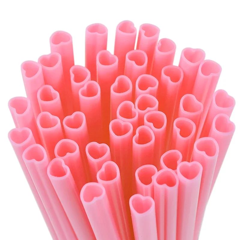 50 Uds. Pajitas desechables rosas en forma de corazón para beber, pajitas con boca de amor, suministros para de cumpleaños y boda, del Día de San Valentín: Rosa