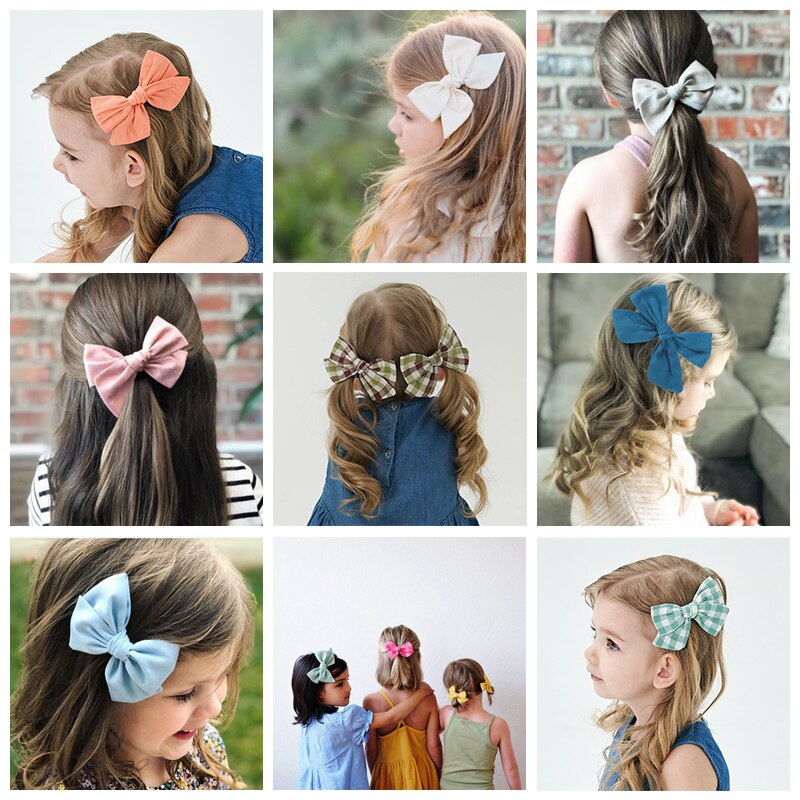 6 Stks/partij Baby Haar Clips Voor Meisjes Plaid Haarspeld Kids Big Bows Barrette Bloemen Printing Baby Kinderen Katoenen Haaraccessoires