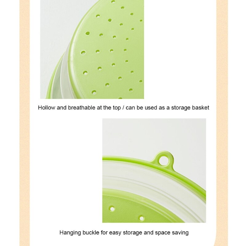 Vented Collapsible Microwave Lid Splatter Proof Food Plate Cover Easy Grip Handle Vapor Holes Dishwasher Safe BPA-Free