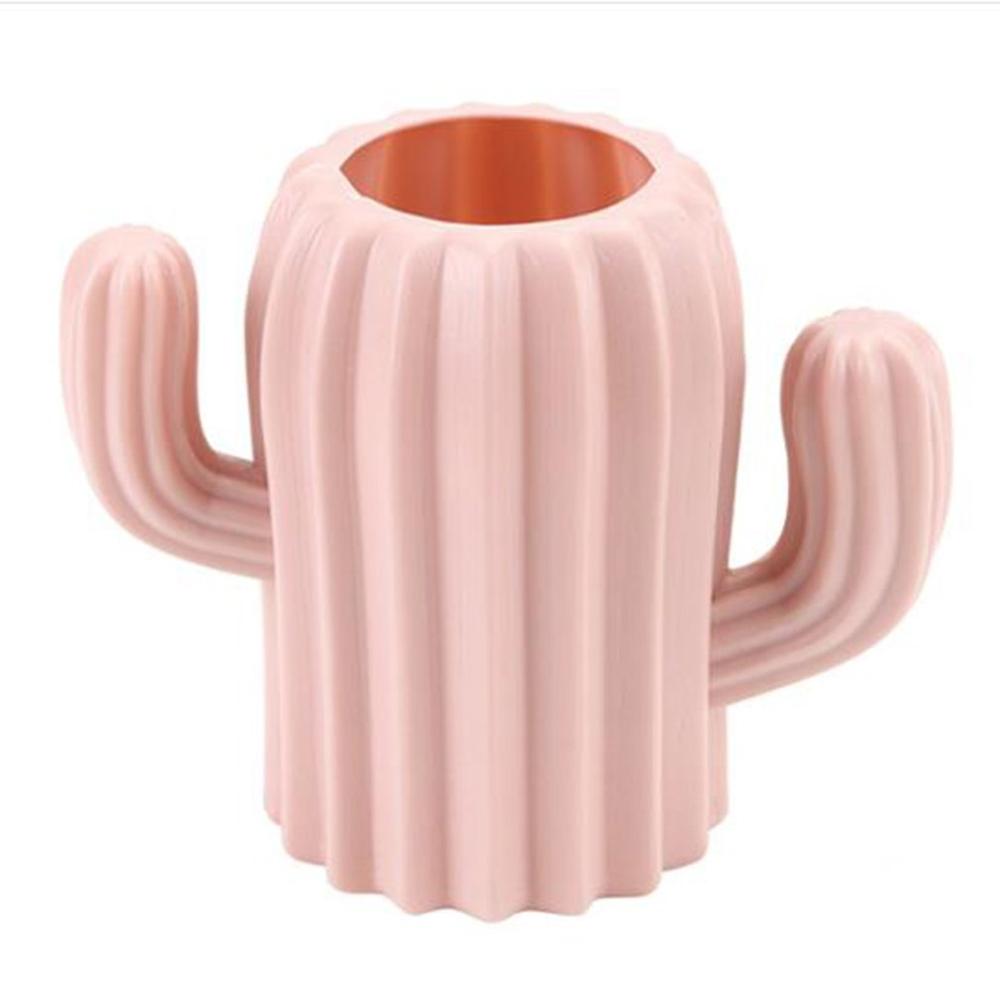 Multifunction Desk Cup Organizer Cactus Shaped Magnetic Pen Holder Pencil Pot Home Office Desk Stationery Storage Box: Pink