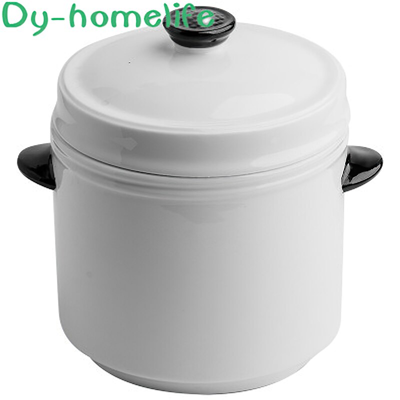 Ceramic Stew Pot Korean Double Ear Double Cover White Round Soup Bowl Cooking Utensils Household Kitchen Supplies Tableware