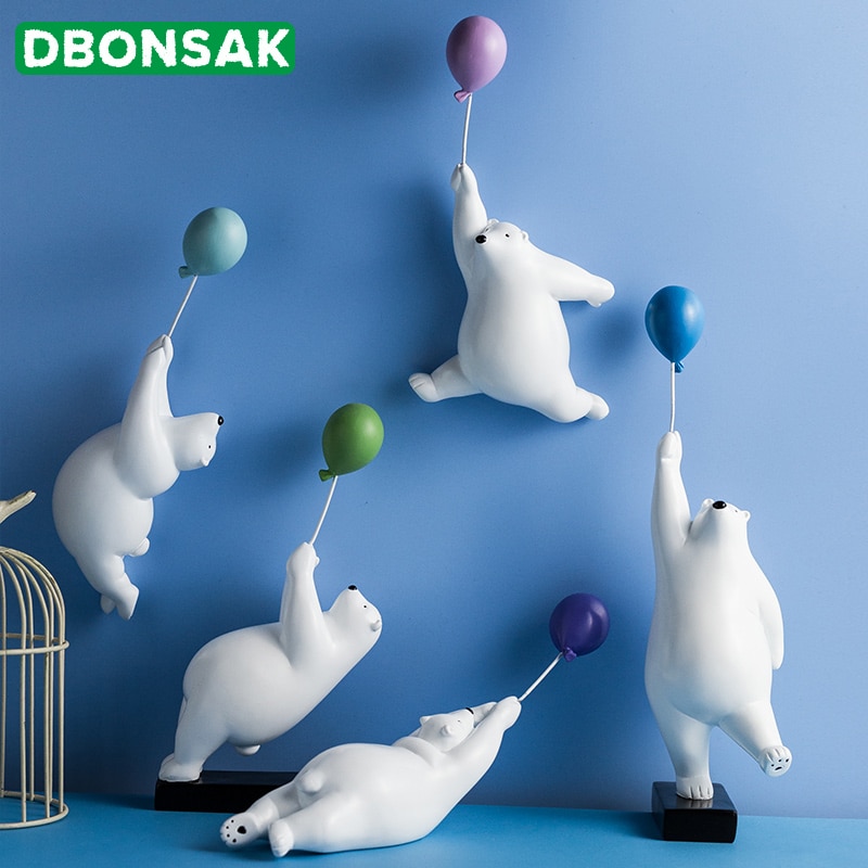 Balloon Polar Bear Wall Decoration Animal Sculpture Bear Statue Garden Flower Pot Decor Home Living Room Background Wall Hanging