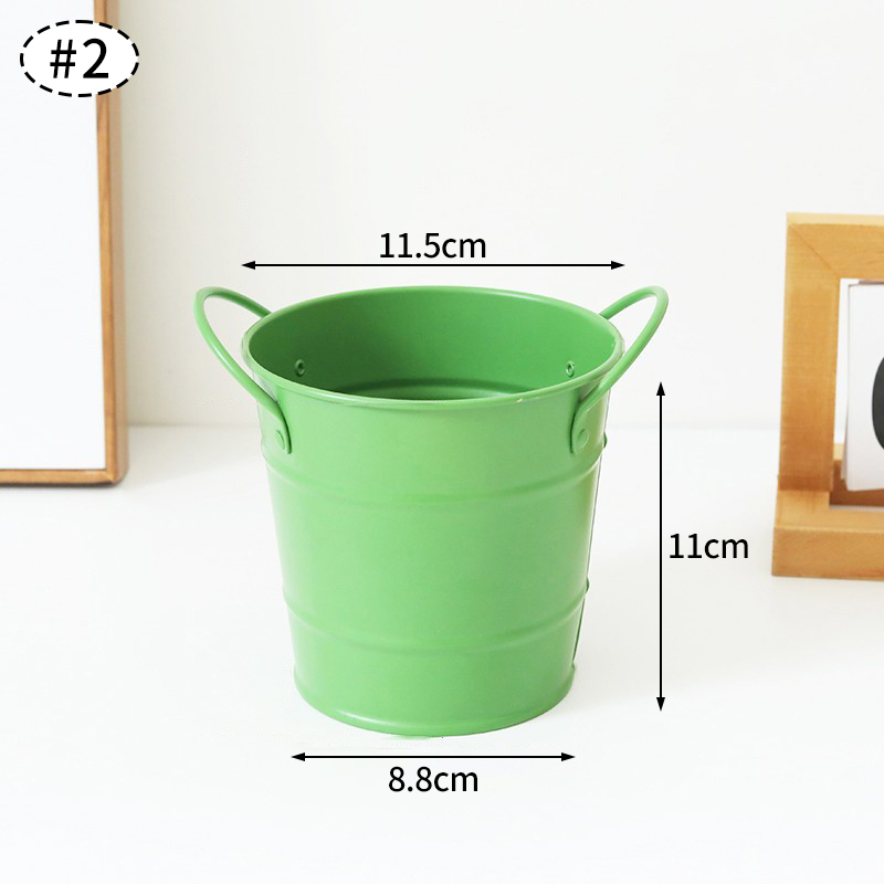 Iron Bucket Box Big Mouth Large Capacity Iron Pen Holder Desktop Flower Pot Arrangement Dormitory Miscellaneous Storage Box: light green