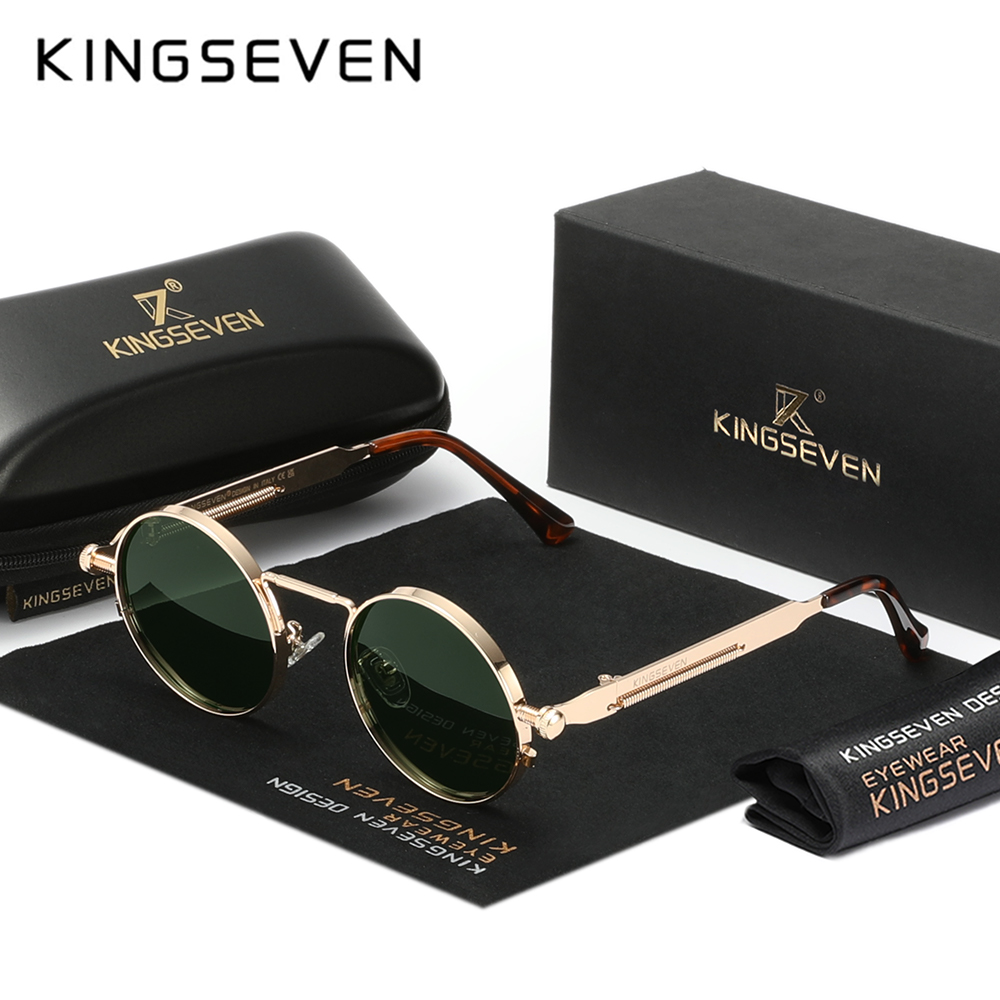 KINGSEVEN 2025 Trend Runde Sonnenbrille Polarisierte Männer Sonnenbrille UV400 gotisch Steampunk Stil Männlich Anti-Blendung Spiegel Objektiv