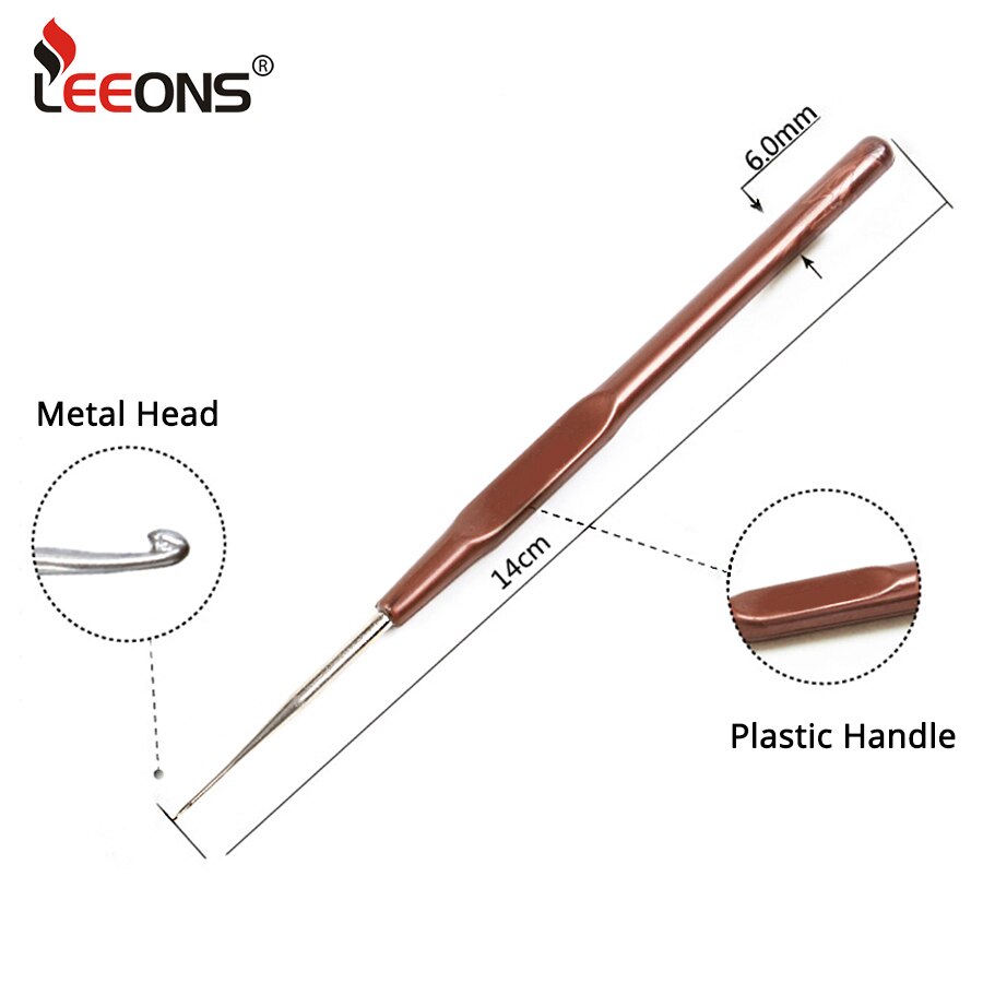 Leeons krok-nål 0.5mm 0.6mm 0.7mm 0.8mm krok nål hekle mikrokrok parykknål til hårforlengelsesverktøy plast og metall