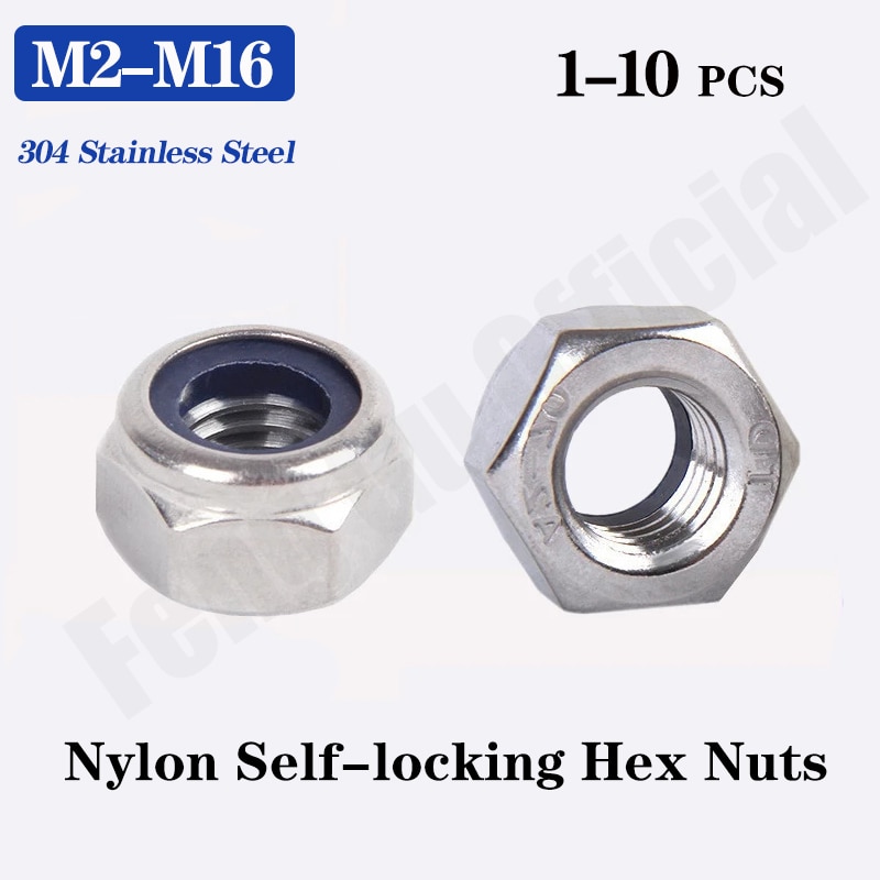 DIN985 [M2-M24] 304 Stainless Steel Nylon Self-locking Hex Nuts Locknut Slip Lock Nut A020