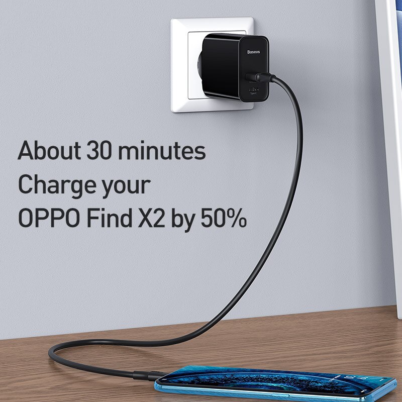 Baseus 30W Usb Charger Ondersteuning Vooc Flash Opladen QC3.0 Pd 3.0 Fast Charger Met 5A Type C Naar Usb kabel ForR17 Pro Forxiaomi