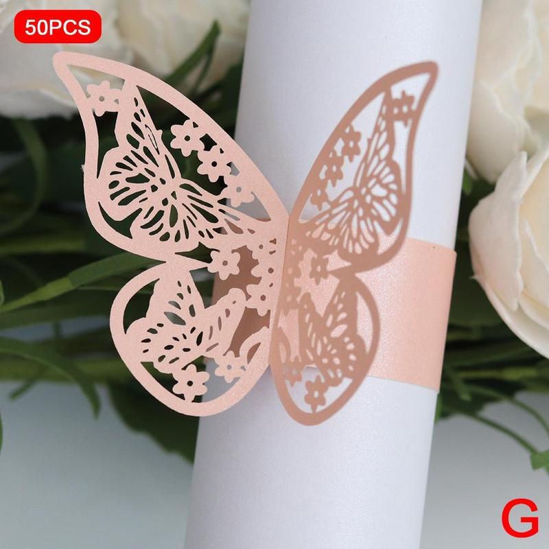 50pcs 13 Colors Hollow Butterfly Napkin Rings Holders Cut Paper Hotel Birthday Wedding Xmas Party Napkins Rings Holders: G