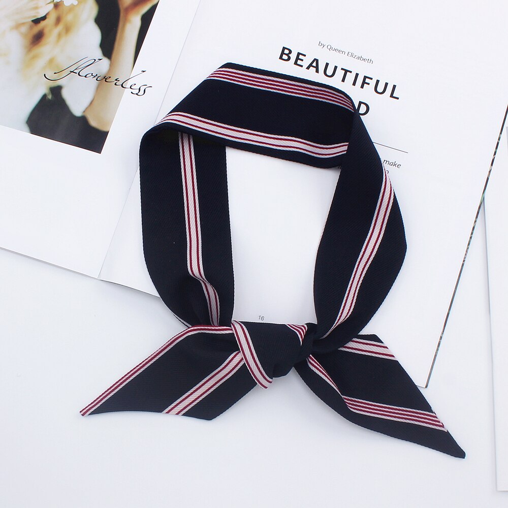 90cm*5cm Long Small Thin Stripe Print Skinny Scarf Luxury Brand Silk Scarf Women Bag Head Scarves For Ladies Tie