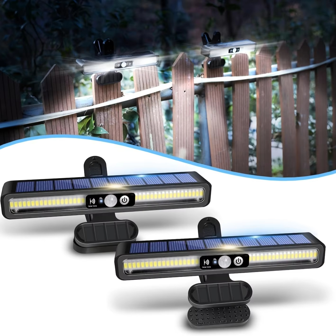 1/2 stuks clip-on bewegingssensorlampen op zonne-energie voor buiten, waterdicht, schuttingverlichting op zonne-energie met 36 led's, draagbare beveiligingslampen op zonne-energie
