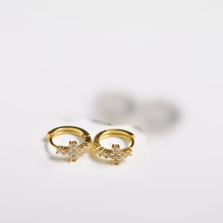925 sterling sølv ørering zirkon kors øre ring øre ben øre spænde sød sød vild trend vilde kvindelige øre smykker: 1 par guld 10 mm
