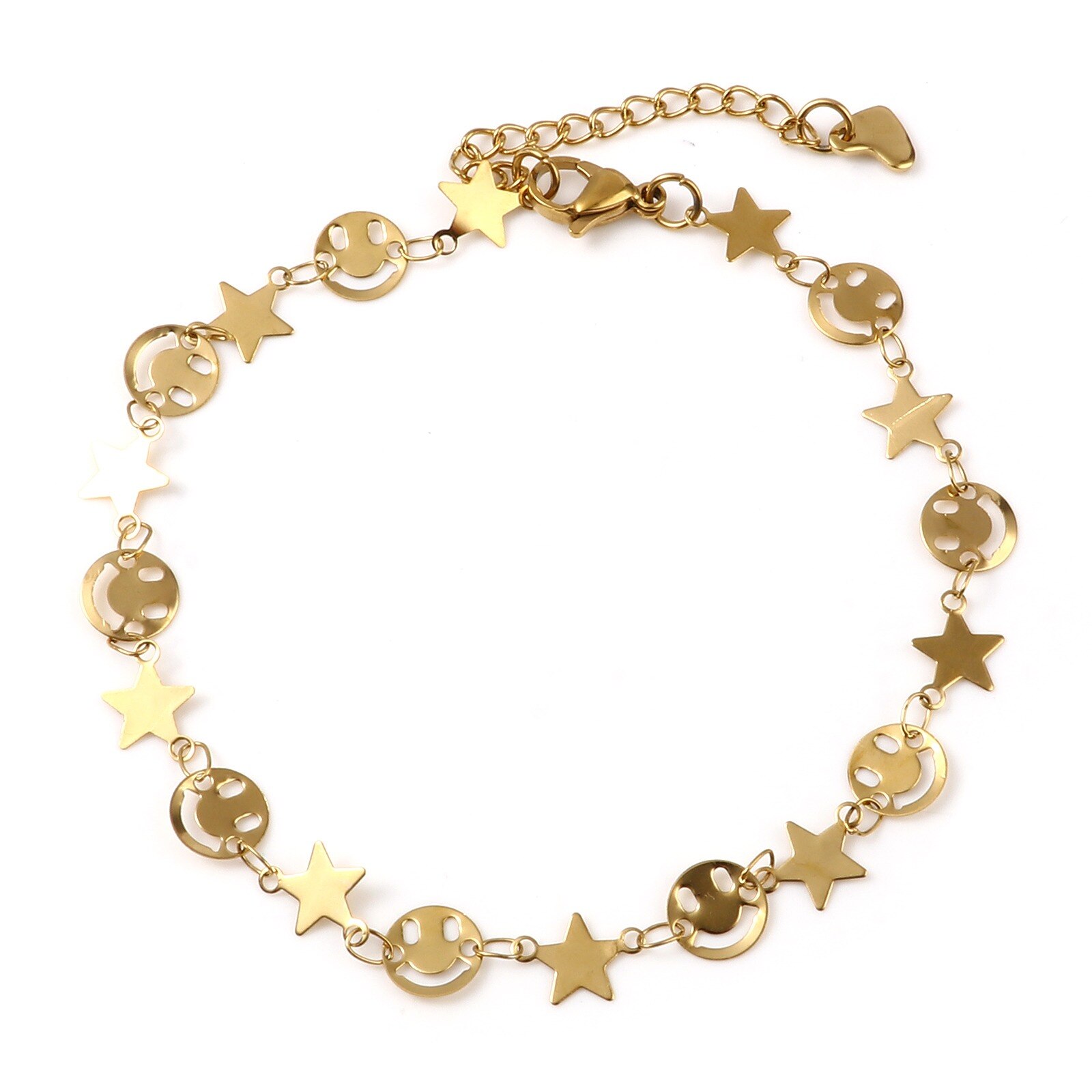 1 Pc Rvs Enkelbandje Vergulde Hart Star Moon Connector Mode Armband Enkelbandje Voet Sieraden Voor Vrouwen 23Cm lange: 03