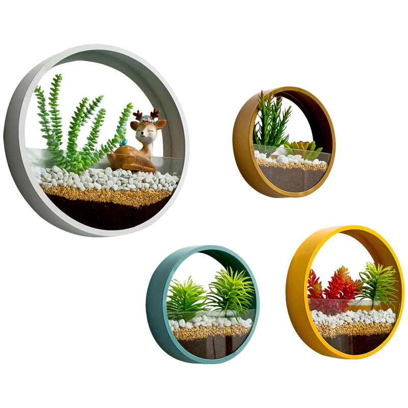 Jern kunst gennemsigtig glasvæg vase hjem stue restaurant kontor væg planter sukkulent plante hængende urtepotte