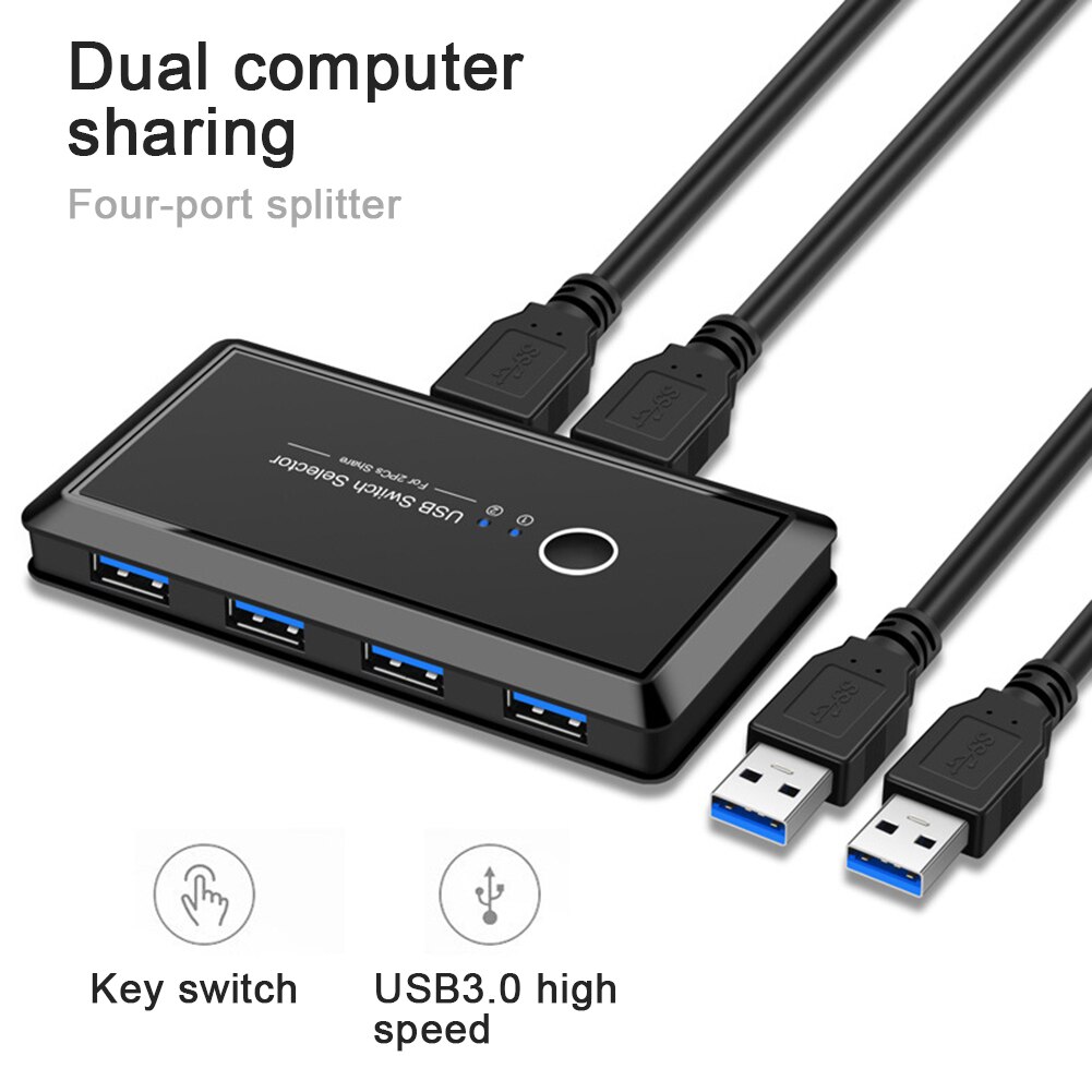 USB KVM Switch Box USB 3.0 Switcher 2 Port PCs Sharing 4 Devices for Keyboard Mouse Printer Monitor Switch Selector