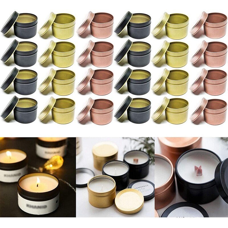 24Pcs Kaars Blikken Voor Diy Kaars, Kaars Container Tins Voor Kaars Maken Goud Rose Goud Zwart Tins