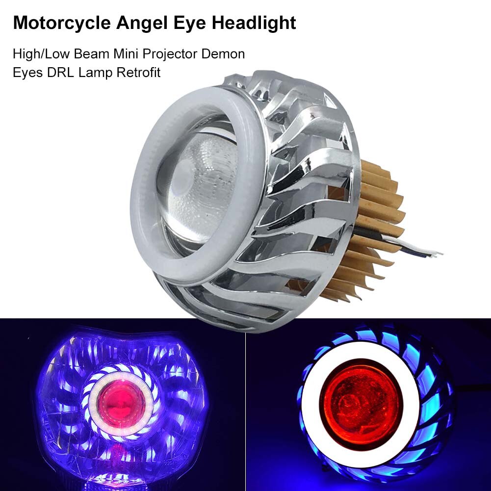 Auto Motorfiets 1200LM Koplamp Led Angel Devil Eyes Koplampen Projector Lens Hoge/Dimlicht Strobe Spotlight Drl Dual Halo lamp