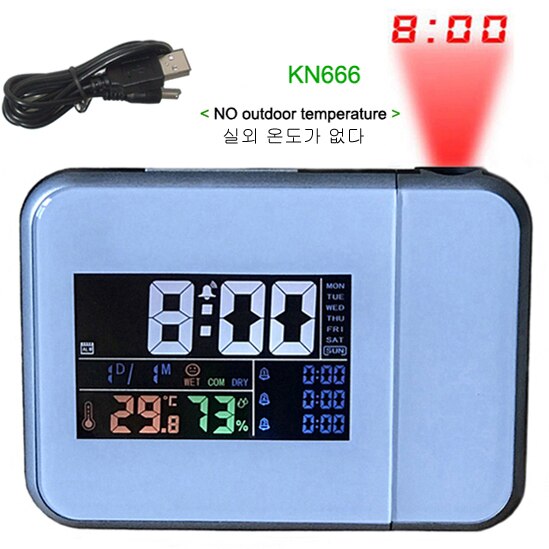 Projection Alarm Clock Weather Station with Temperature Thermometer Humidity Hygrometer/Bedside Wake Up Projector Clock: WHITE - KN666
