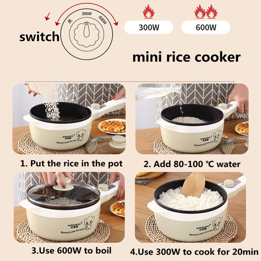 2L Mini Rice Cooker Non-stick Cooking Pot Portable Electric Cooker MultiCookers With Steamer Kitchen Cooker Tools