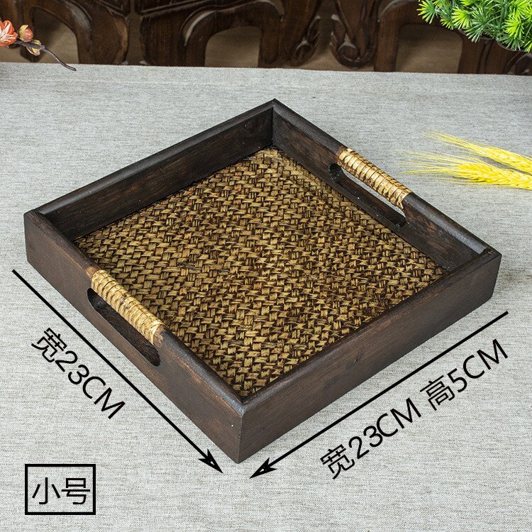 Whyou 1Pcs Hout Zuidoost-azi Ë Theewaar Cup Opslag Plaat Lade Vintage Spa Tafel Decor Woninginrichting Ornamenten Kantoor Essentiële: E about23cm