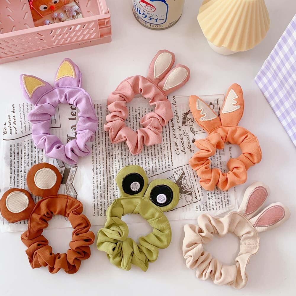 1Pc Leuke Cartoon Kikker Beer Scrunchies Haar Touw Meisjes Kids Elastische Elastiekjes Tie 6 Kleuren Dieren Haarbanden