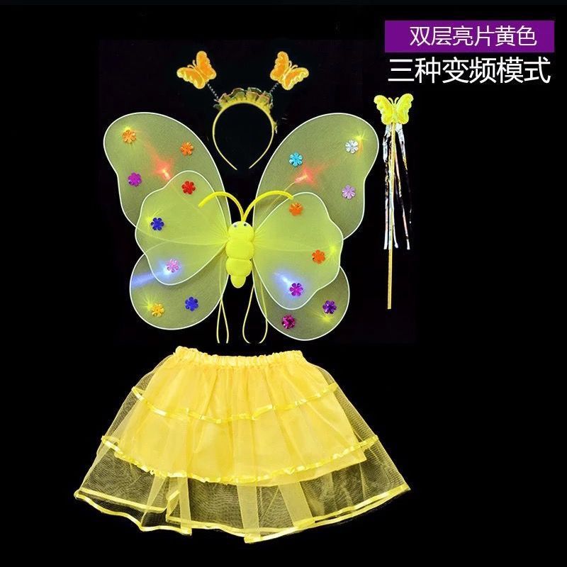glühend kleidung Kindergarten Weihnachten Halloween mädchen freundlicher leuchten schmetterling flüGel freundlicher spielzeug zauberstab Party anzug: Gelb