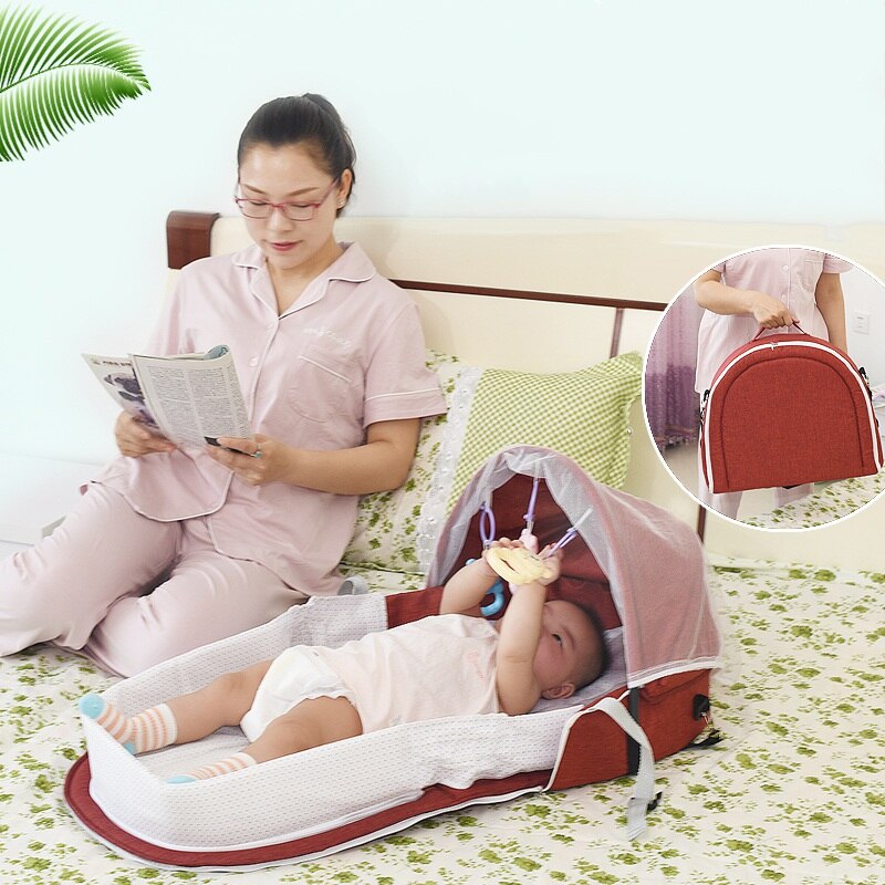 Foldable Portable Bassinet Breathable Mosquito Net Travel Sun Protection Infant Sleeping Basket With Toys