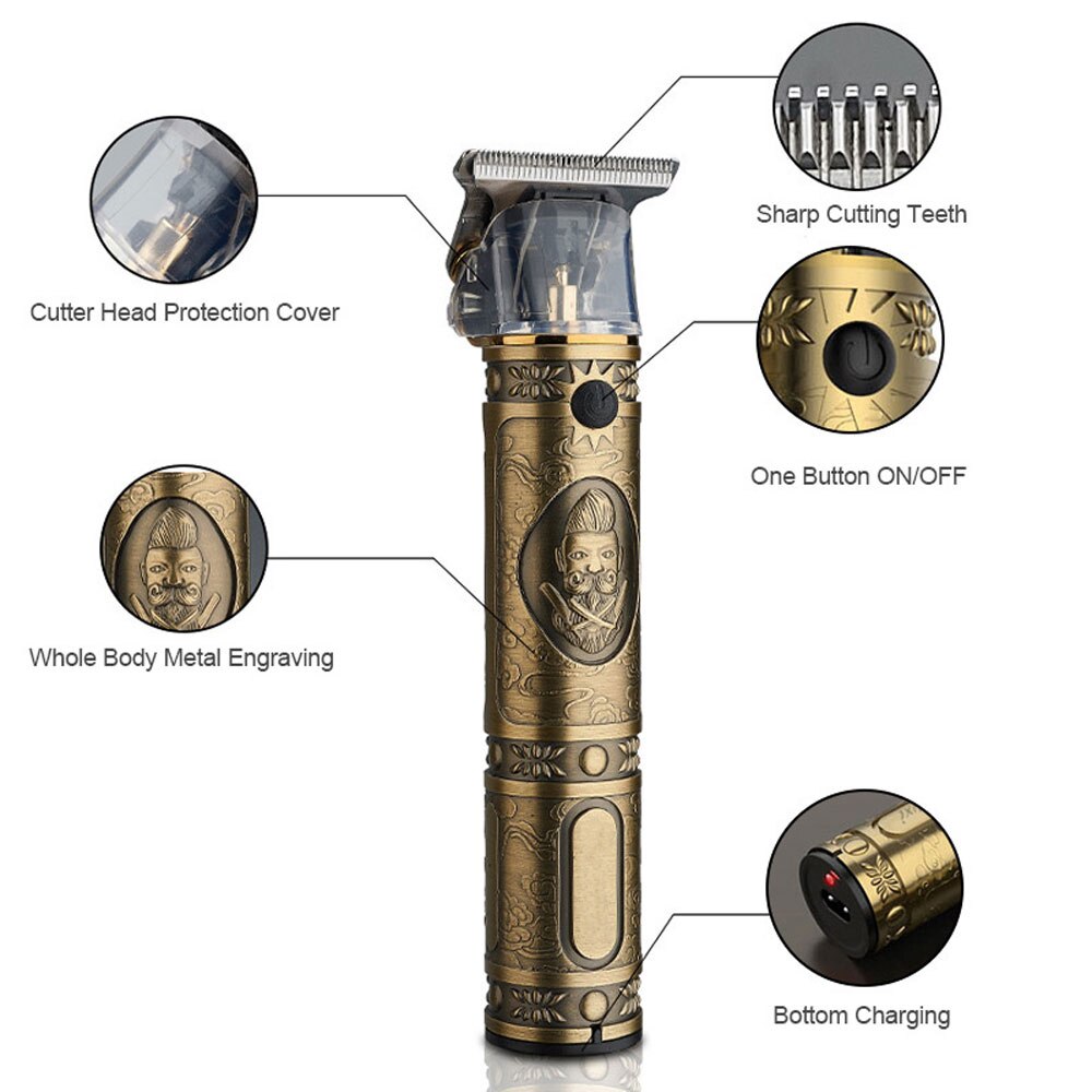 Electric Hair Clipper Rechargeable Beard Razor Portable T-Blade Hair Trimmer Cordless Men Children Hair Cutting Instrument: Gold