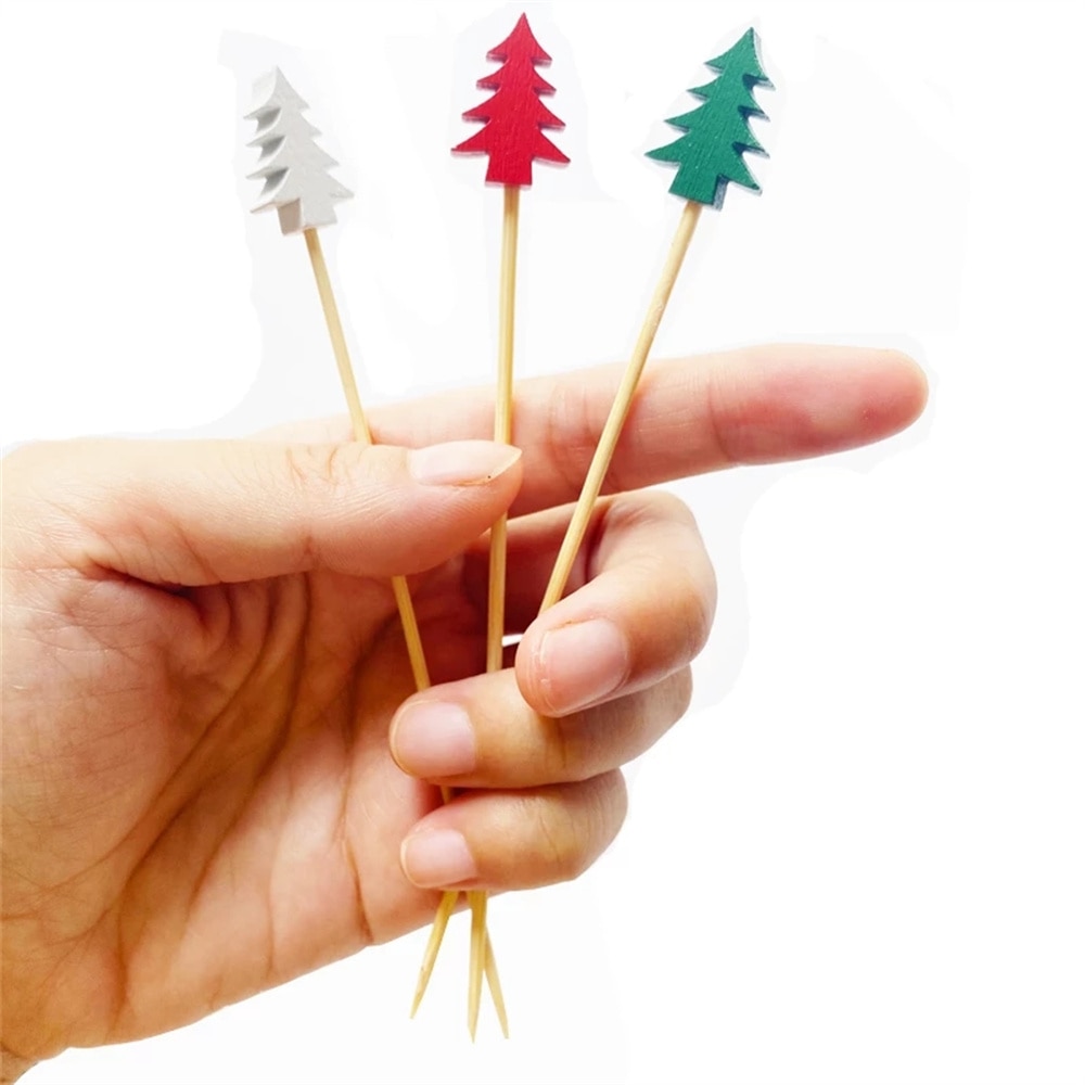 100Pcs Kerst Fruit Picks Dessert Buffet Salade Vork Cake Muffin Groente Sticks Cocktail Tandenstokers Party Decoratie