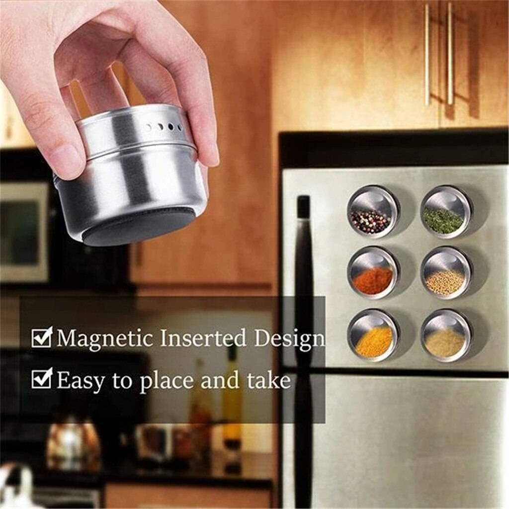 12pcs Magnetic Spice Jar Set With Stickers Stainless Steel Spice Tins Spice Storage Container Pepper Seasoning Spice Jar #30