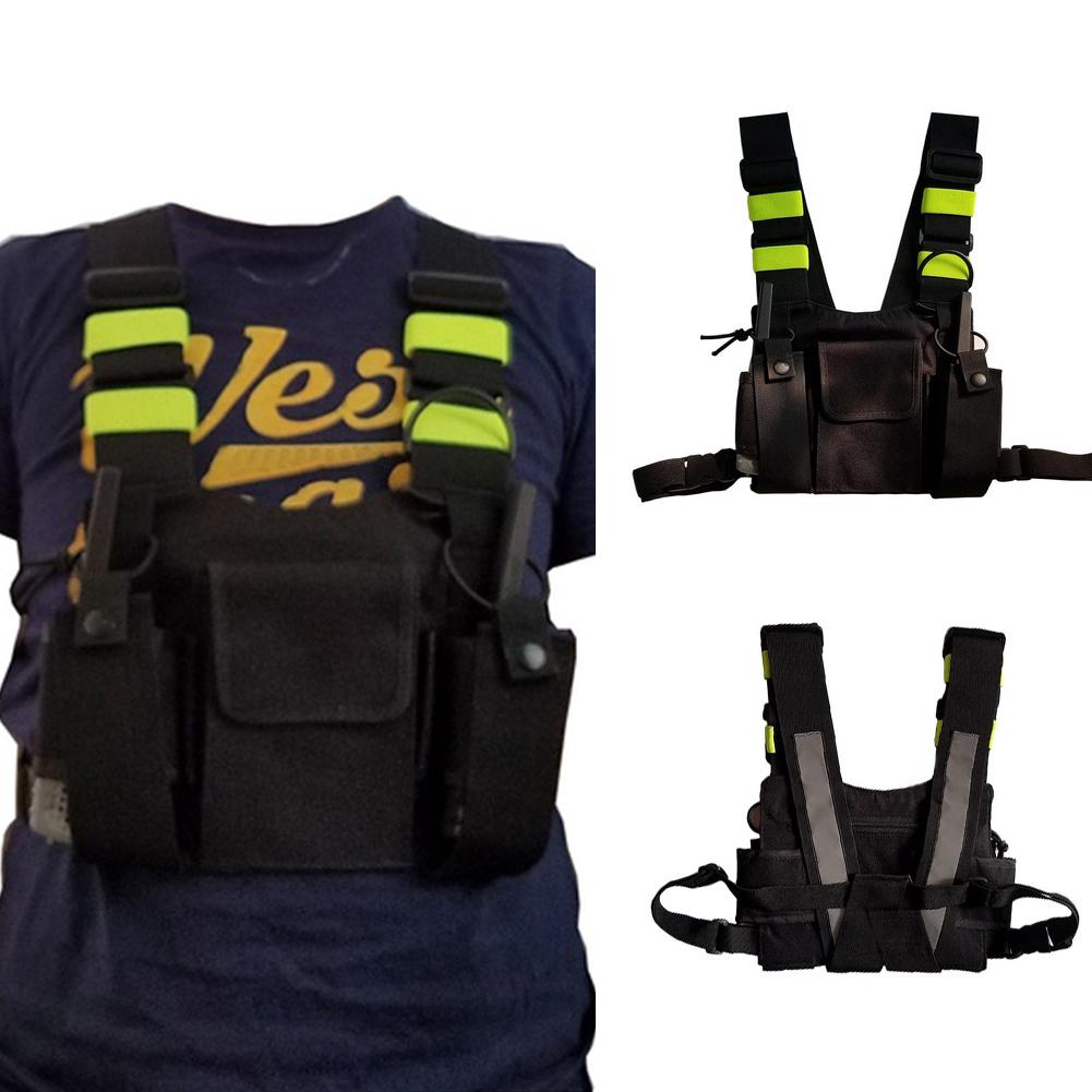 Verstelbare Black Vest Met Reflecterende Strepen Borst Rig Tas Voor Outdoor Training