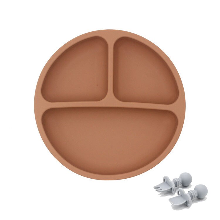 Assiettes et cuillères en Silicone pour bébé, bols à manger solides et mignons avec dessin animé pour enfants, vaisselle d&#39;entraînement, bols d&#39;alimentation pour enfants: Brick red and SF