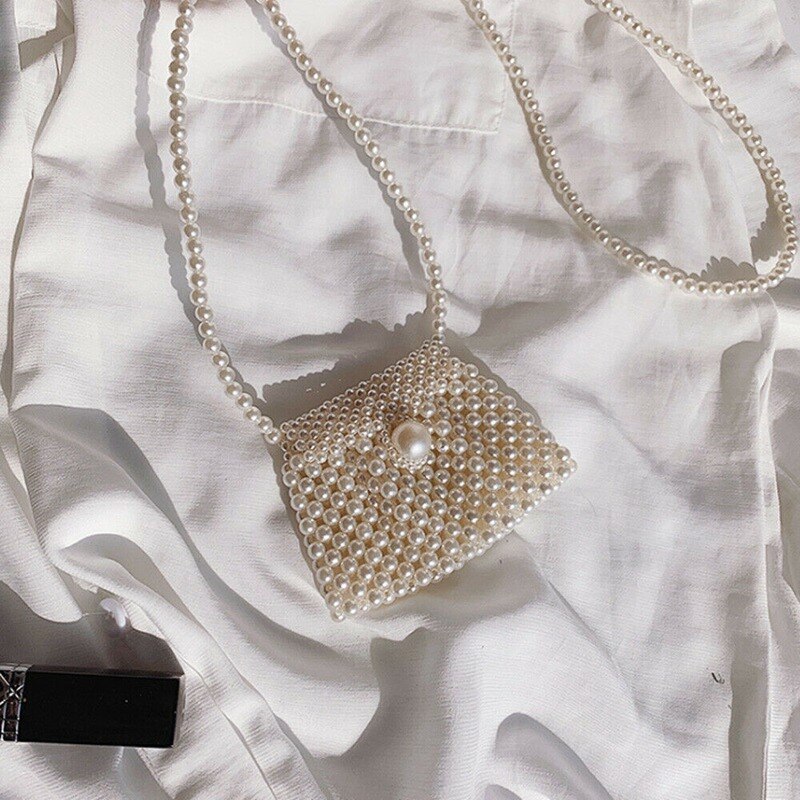 Damer kvinders håndlavede vævet perletaske hvide kvinder beaded læbestift lommepose: 4