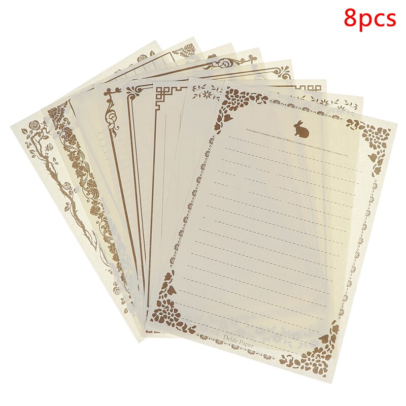 8 hojas de papel para escribir, Bloc de notas con de flores Vintage, papel de escritura marrón Kraft, Bloc de notas para dibujar bocetos, papelería: White